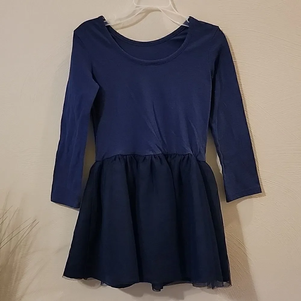 OLD NAVY BLUE LONG-SLEEVE DRESS WITH TULLE SKIRT, SIZE 5